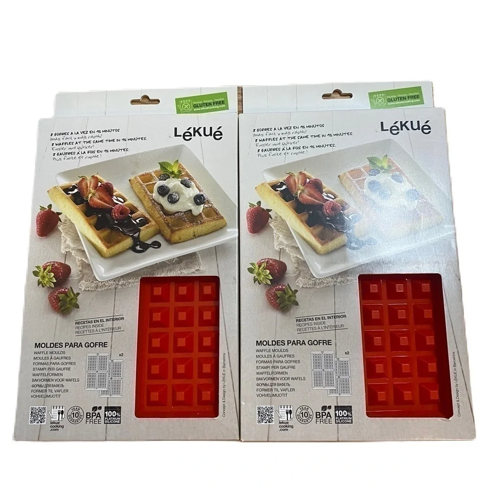 Lekue Waffle Mould 2 Pack Bundle NEW Silicone Bakeware Kitchen Mold